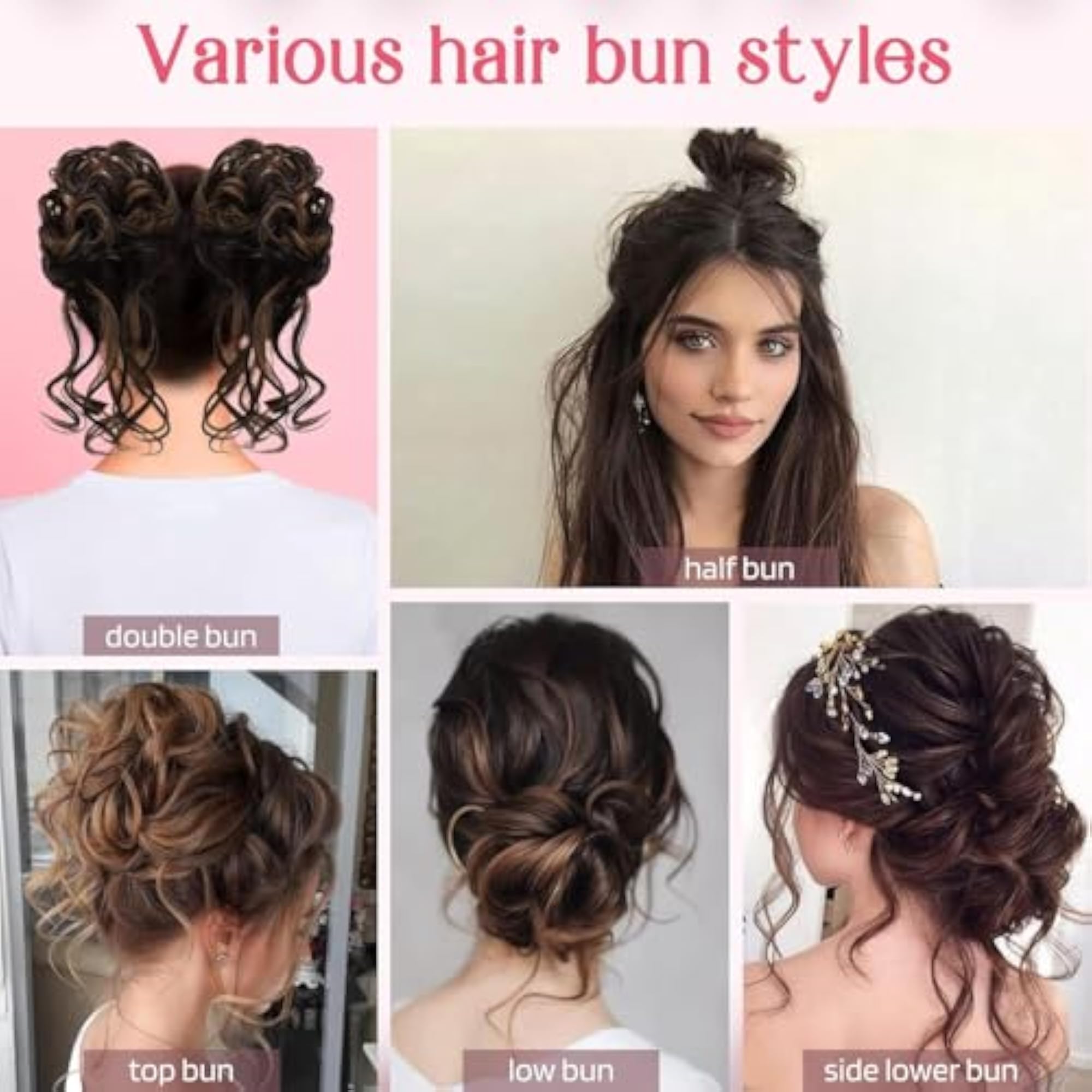 Fashionable Black Brown Synthetic Wavy Curly Scrunchies Set